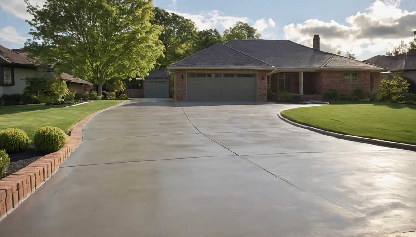 A freshly poured concrete driveway beside a brick ranch home in The Village of Indian Hill